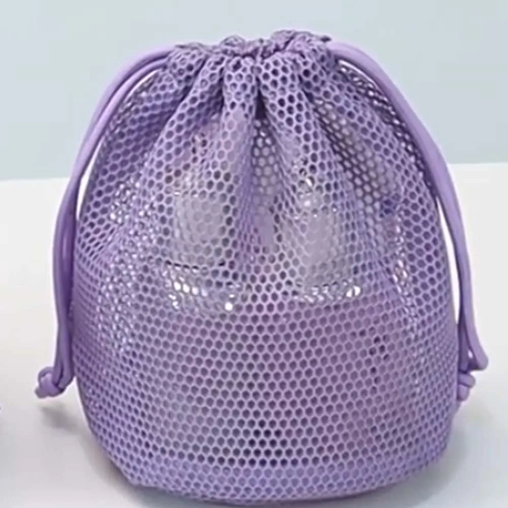 Saco de cordão de malha de náilon cor fluorescente oco para fora pacote respirável bolso transparente dobrável praia bolsa meninas