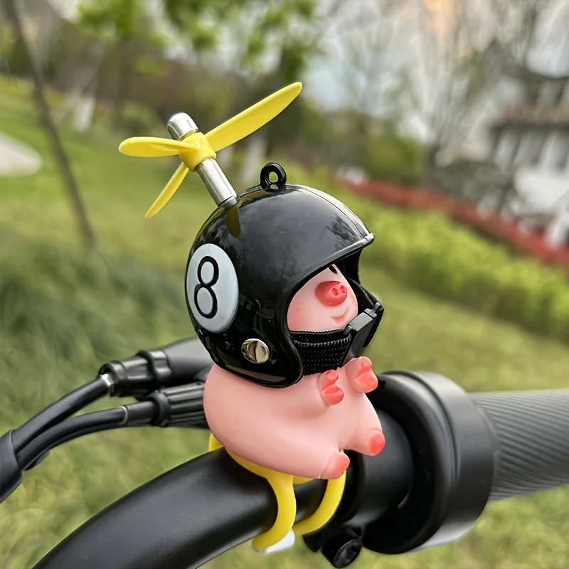Cute Piglet Bicycle Decoration Helmet Handlebar Ornament, Strap-On Style Electric Vehicle, Car, and Motorcycle Decoration, Bicycle and Mountain Bike Decoration, Cute Piglet Ornament with Helmet, Strap image 6