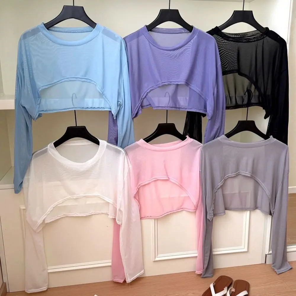Stretchy Mesh Sun Protection Cover Up Short Breathable Mesh Shrug Top Casual Arm Sleeve Cover Camisole Matching