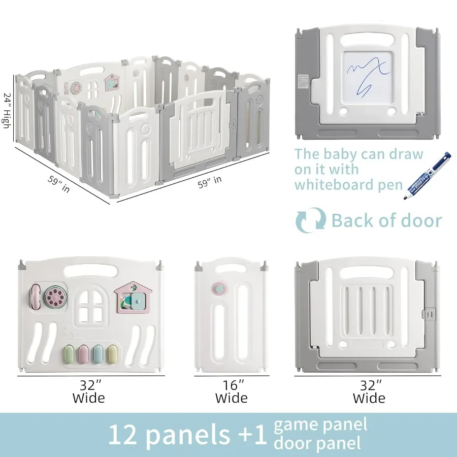 Baby Playpen Activity Centre Safety Play Yard Home Indoor Outdoor New Pen 14panels White Grey