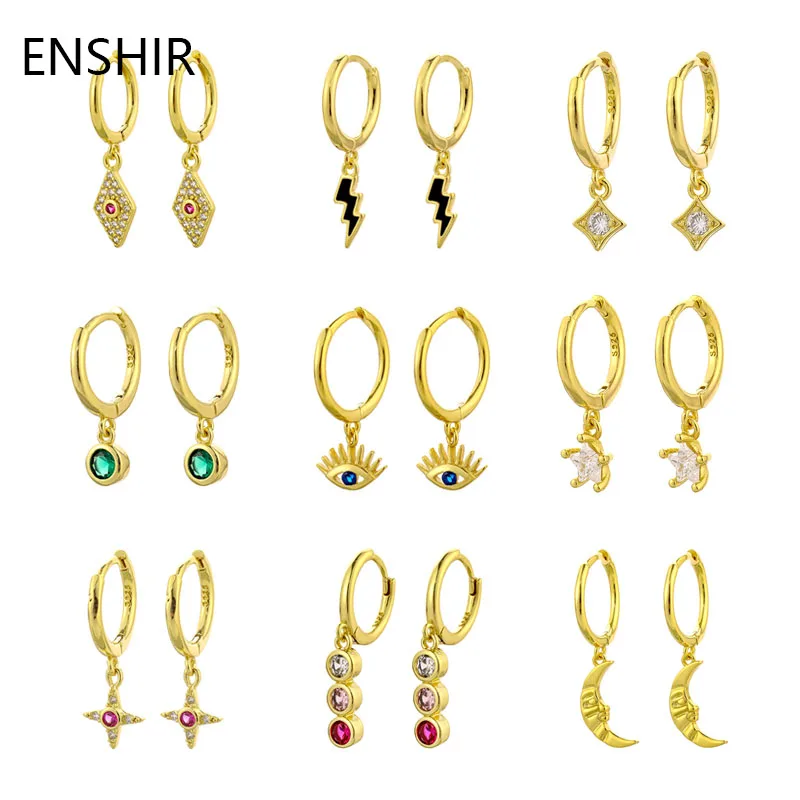 ENSHIR Gold Color Hoop Earrings for Women Men Trend Female Jewelry CZ Huggie Earring Wholesale