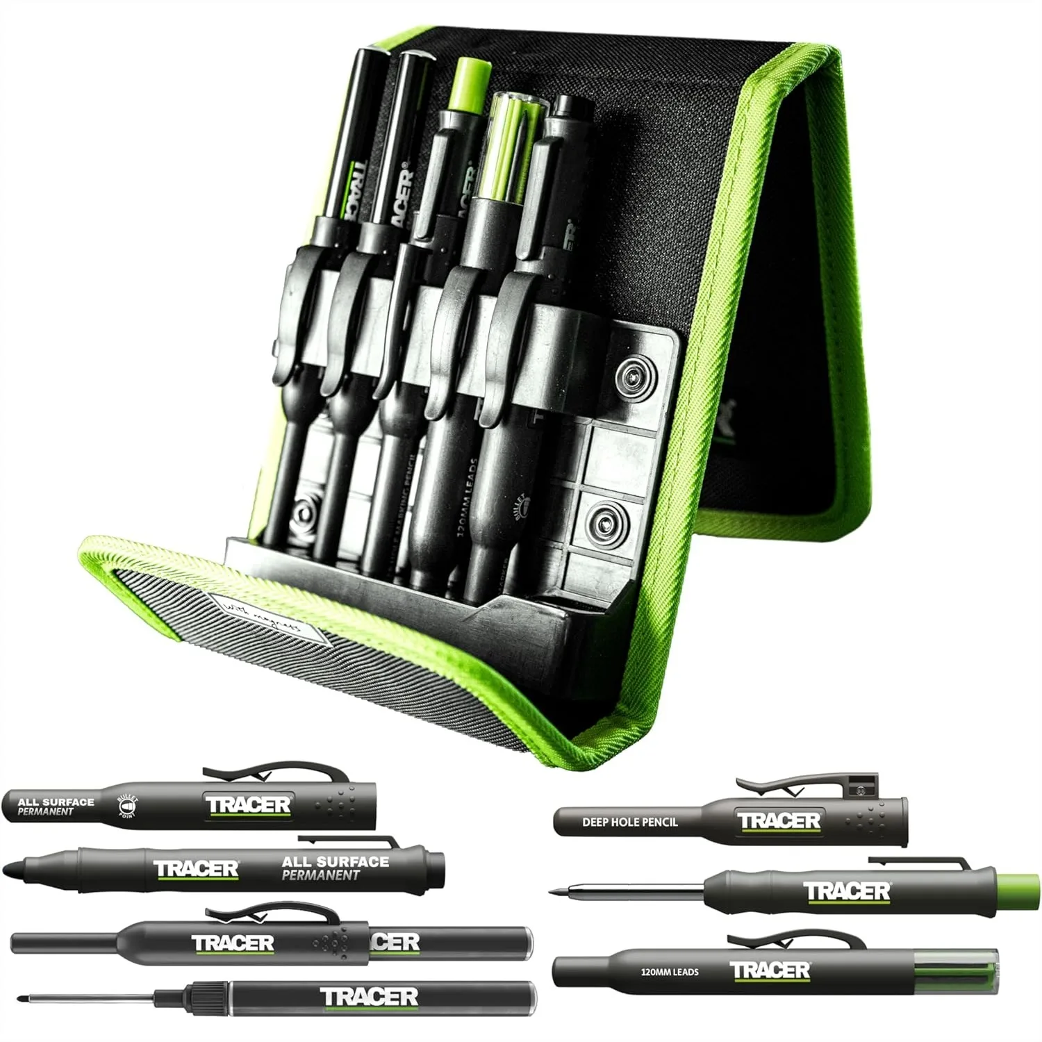 

Construction Marker Kit, 5 Piece Deep Hole Carpenter Pencil Set with Clog-Free Markers, 2.8mm Leads, Storage Case for