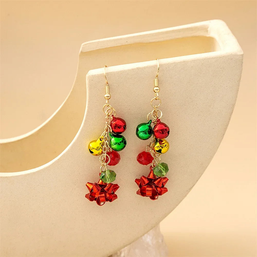 Exquisite Red Green Yellow Small Bell Stud Earrings for Women Long Tassel Flower Christmas Present Earrings Jewelry Accessories