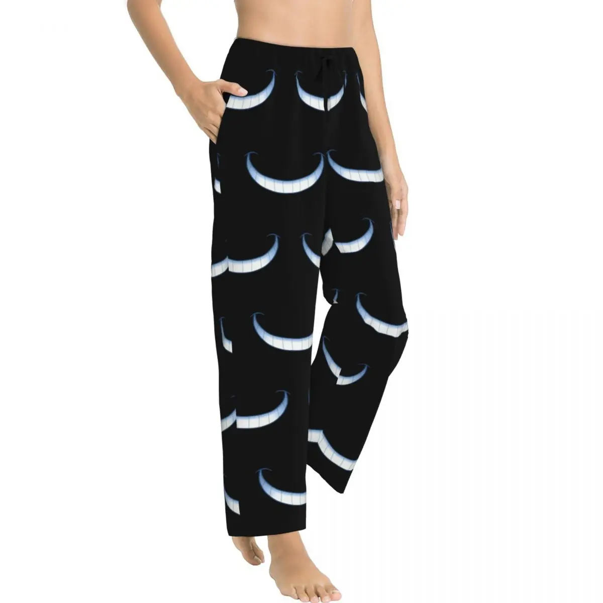 Custom Print Smiling In The Dark Pajama Pants for Women Cheshire Cat Sleep Sleepwear Bottoms with Pockets