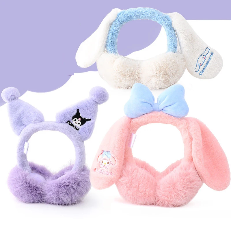 Sanrio Cartoon Cute My Melody Children's Warm Folding Earmuffs Kuromi Windproof And Coldproof Kawaii Holiday Gift