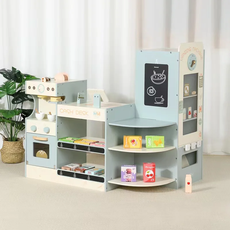 Toy Cash Register - Kids Wooden Grocery Store Play Set