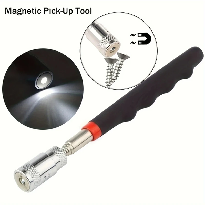 1pc portátil magnético pegar ferramenta mini extensível telescópica led tocha ímã haste para pegar porca parafuso reparação loja