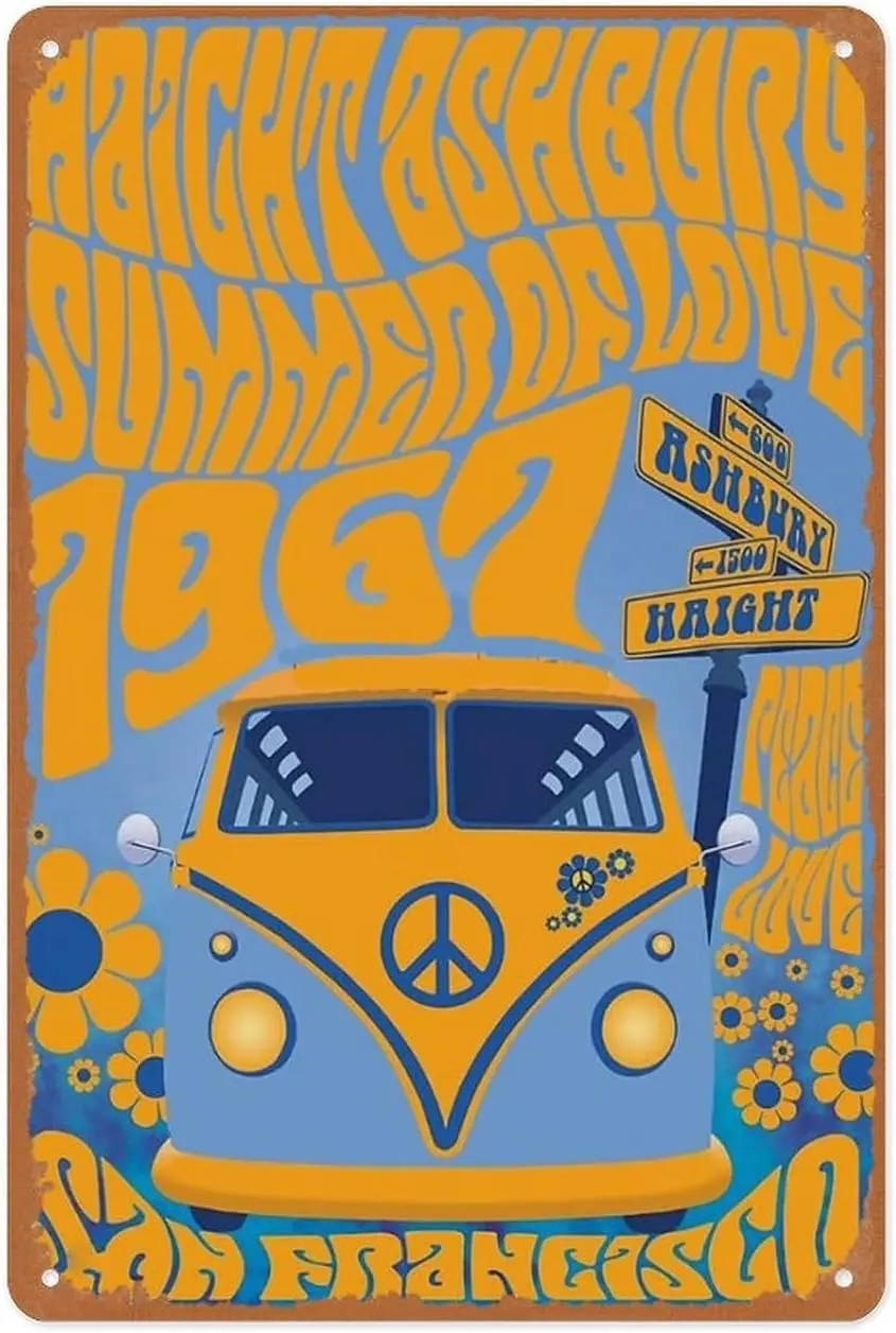 Vintage Metal Sign - Haight Ashbury Summer of Love - 8x12 Inch Wall Art for Garage, Man Cave, Game Room, Coffee House Or Home Ba