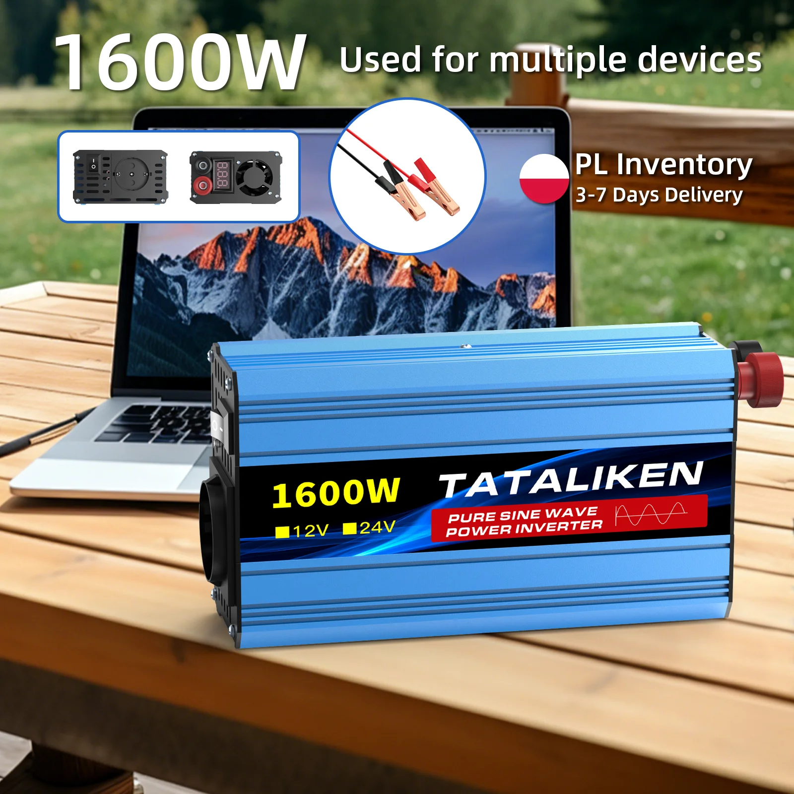1600W-4000W Reiner Sinus-Wechselrichter, 12V auf 220V Aufwärtswandler für Haushaltsgeräte, Doppelte AC-Steckdosen, Notstromversorgung für Zuhause und Reisen