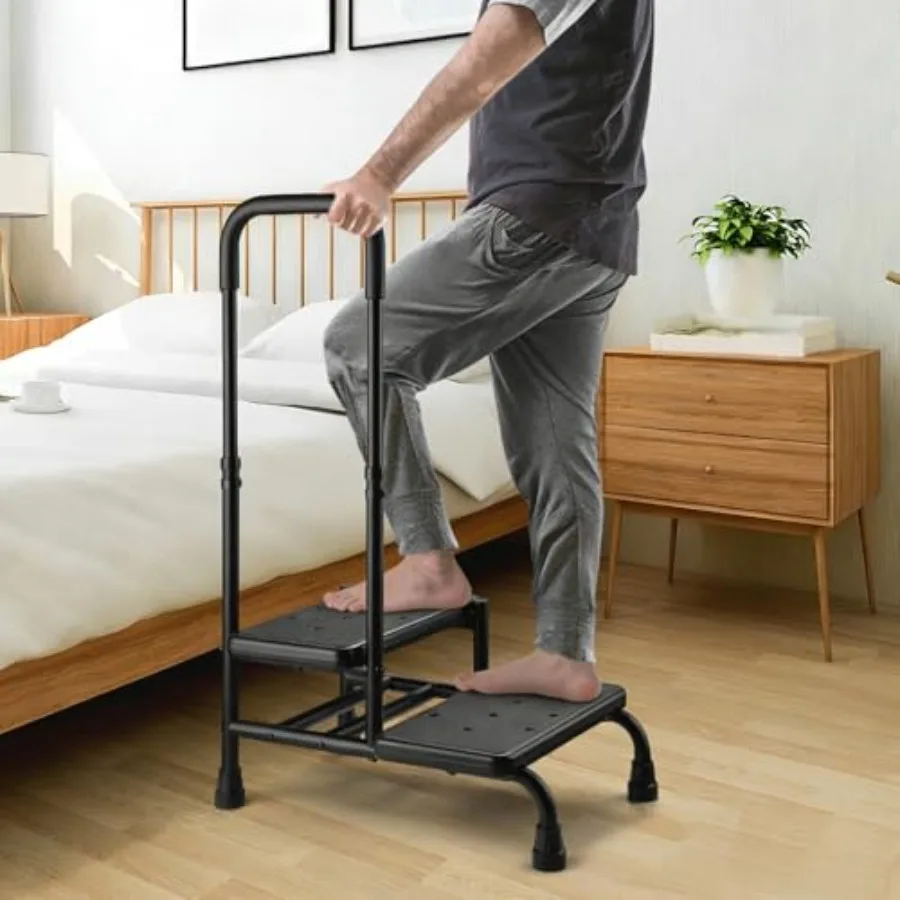 

Step Stool with Handle Non Slip Platform and Adjustable Handrail Two Step Stool for Ederly Adults and Handicap Heavy Duty Foot