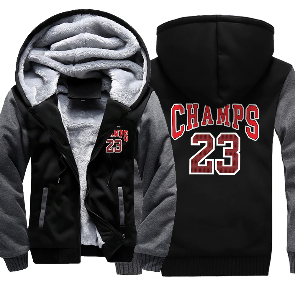 

Champs 23 Basketball Team American Retro Letter Jacket Men Fleece Zip Up Tracksuit Thicken Pocket Tracksuit Warm Loose Coats Man