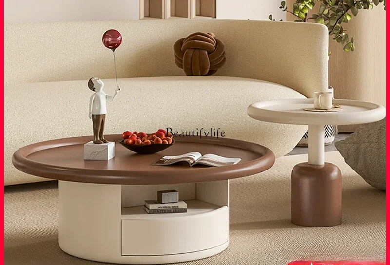

ls 18 **Cream wind round coffee table modern simple balcony light luxury small tea table minimalist Italian