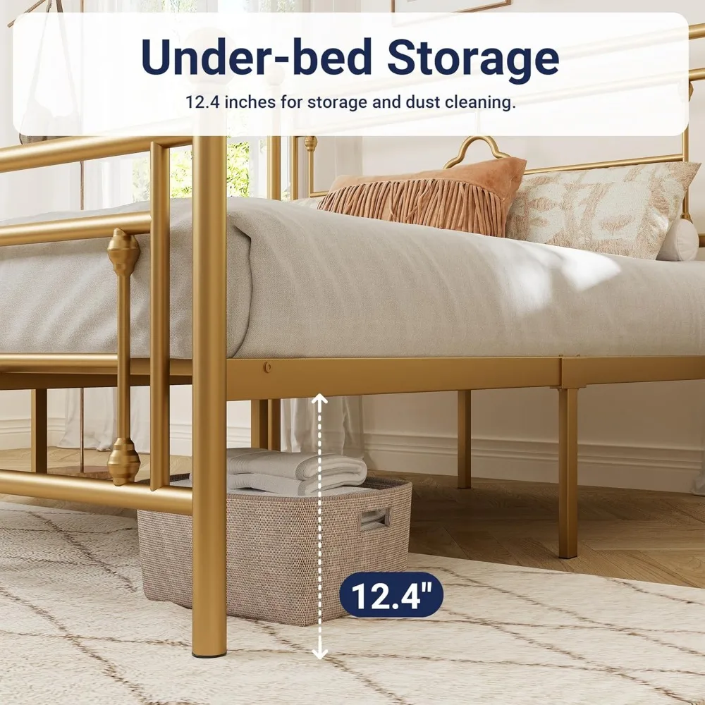 إطار سرير معدني على الطراز الفيكتوري مع لوح أمامي عتيق ولوح للقدم ودعم المرتبة وتخزين تحت السرير #5