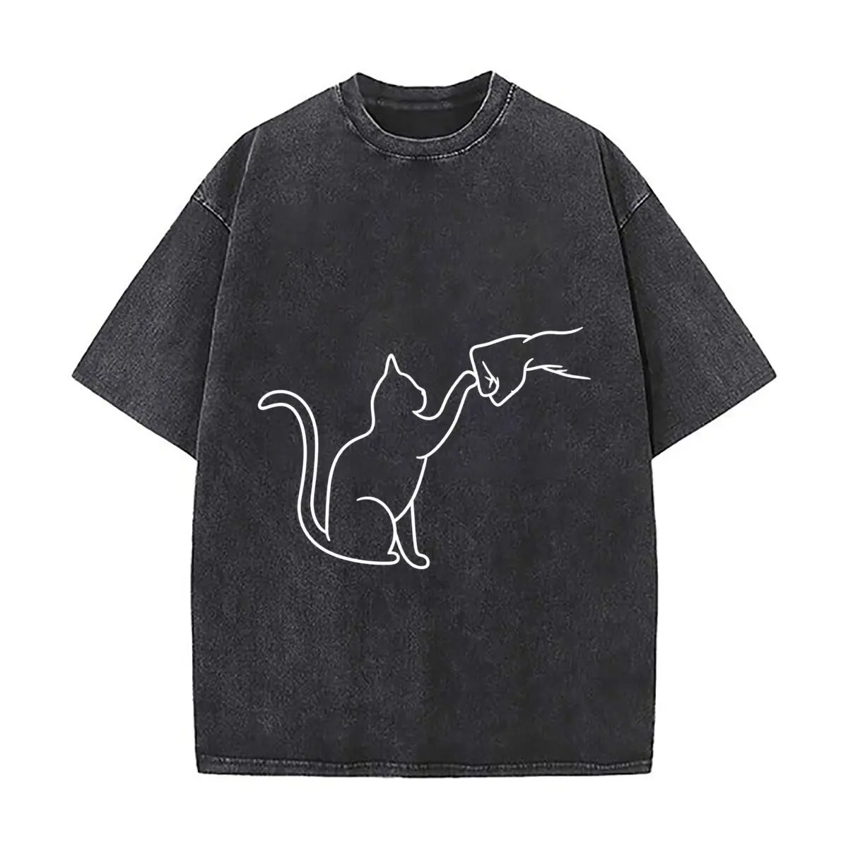 Funny Cat Shaking Hands Agreement Illustration Vintage Distressed Loose Streetwear Tops