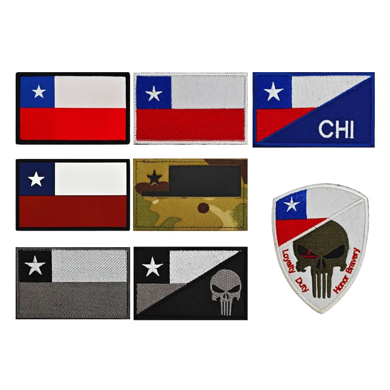 Chile National Flag PVC Rubber Patches Embroidery Flag Backpack Stickers Emblem Clothing Badges Hat Accessories Bags Appliques