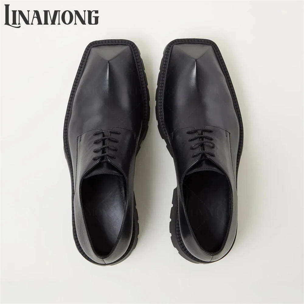 

Rhino Toe Leather Lace-Up Shoes Novelty Pointed Toe Designer Style Black Derby Shoes Fashion Style Handmade Men's Leather Shoes
