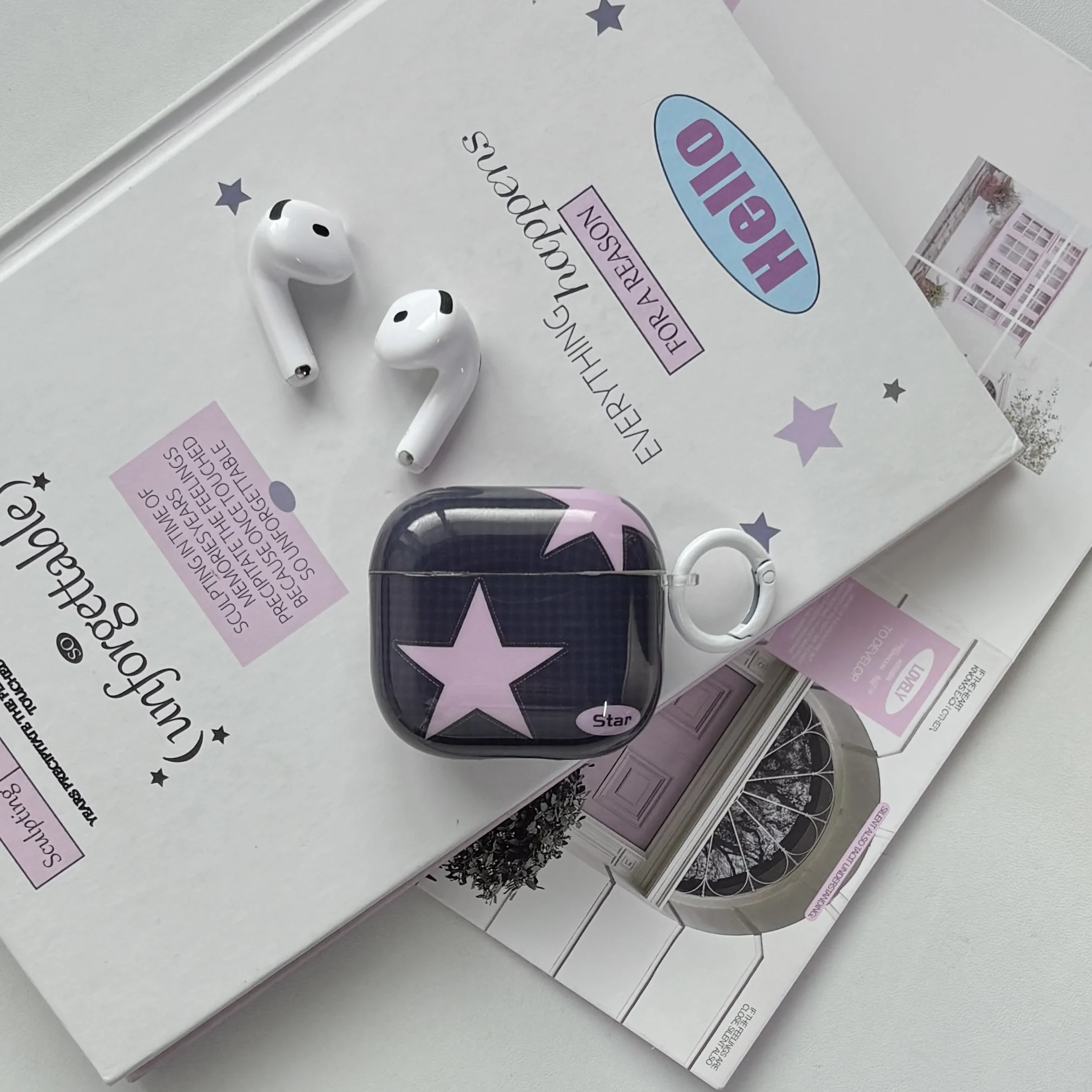Y2K Style Fashion Blue Pink Five-Pointed Star Check Pattern Protective Earphone Case Suitable for AirPods 5 2 3 4 Pro Pro2 Pro3 - view 4