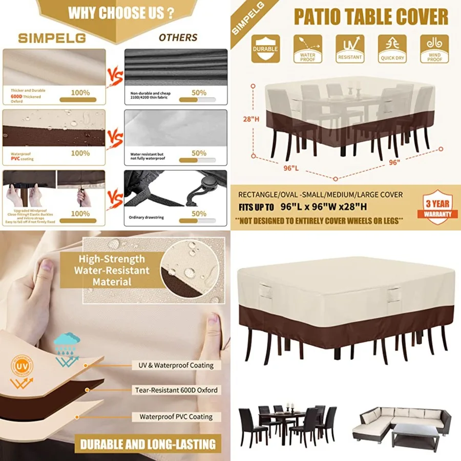 

Patio Furniture Covers, Outdoor Protect Waterproof Covers General Purpose Outside Table and Chair Cover Heavy Duty Oxford Patio