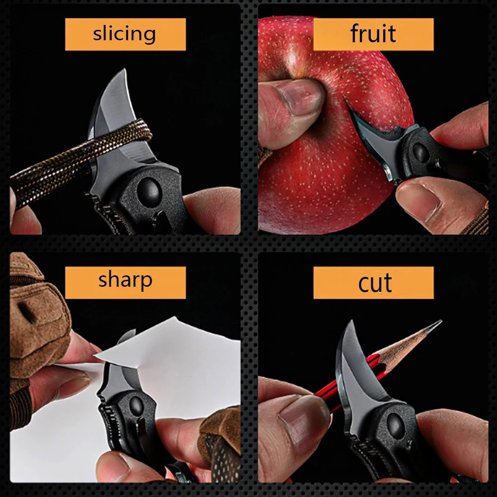 1pc Mini keychain stainless steel camping small handheld knife peeler fixed blade Foldable Knife multiple EDC tools with chain