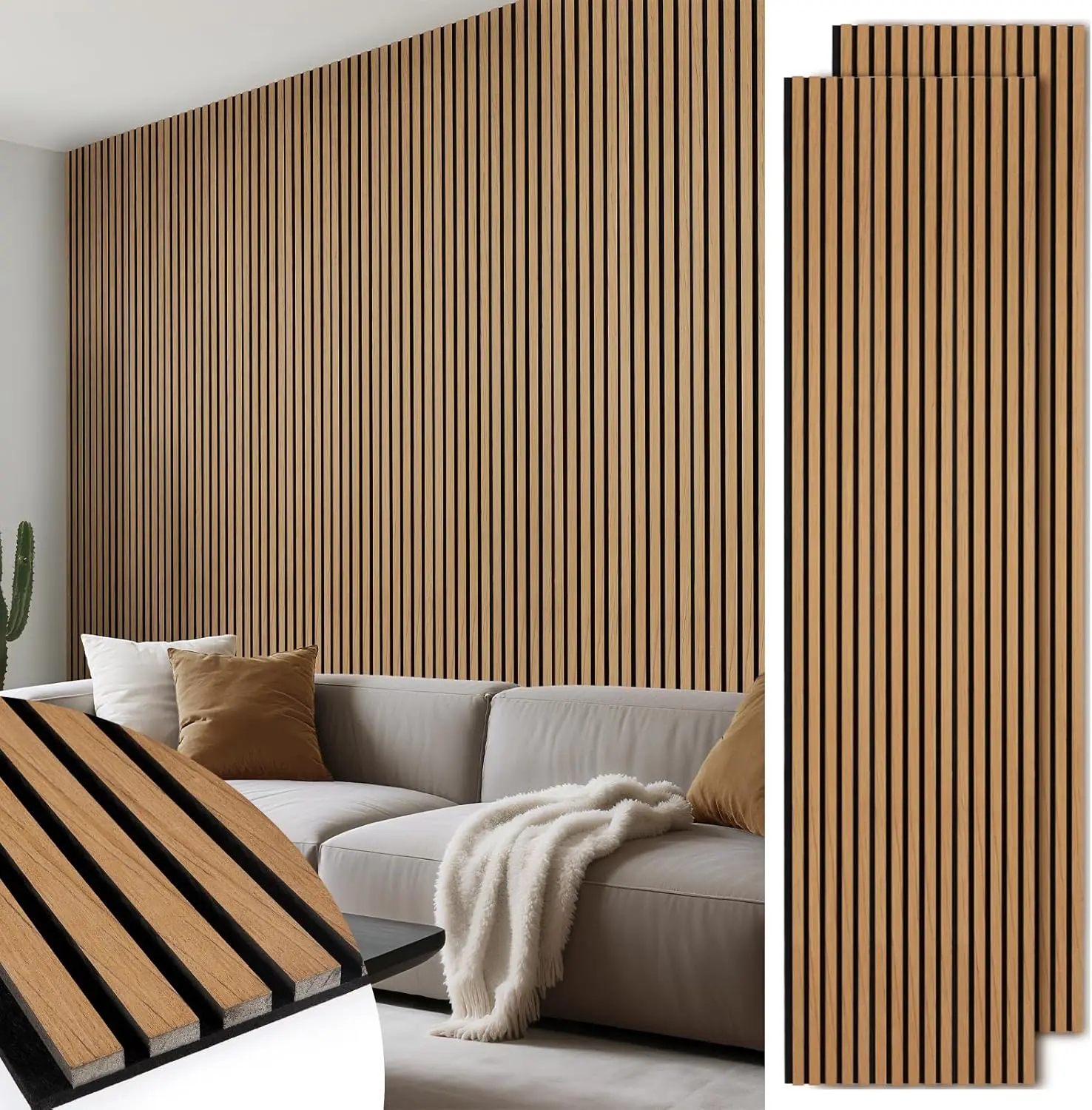 

2-Pack 106x23.6in Wood Slat Wall Panels, Acoustic 3D Fluted Panels for Interior Decor, Teak (35 sq.ft)