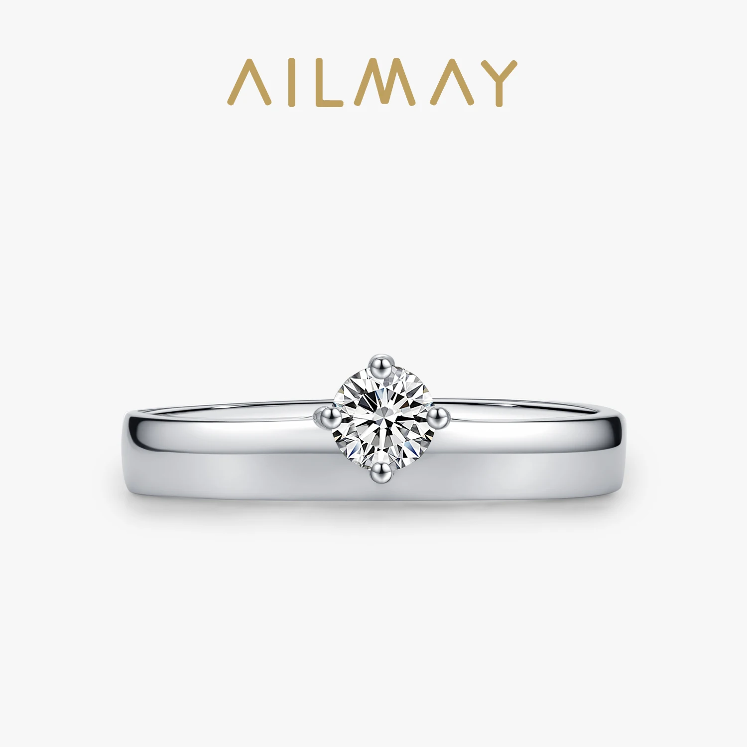 Ailmay Trendy 925 Sterling Silver Round Dazzling Zircon Ring For Women Engagement Wedding Band Promise Rings