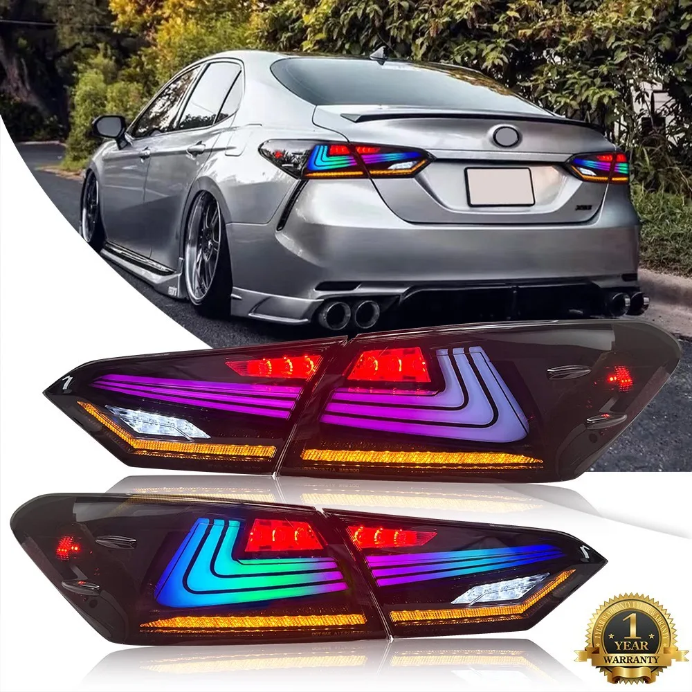 

1Pair LH+RH RGB Color LED Tail Lights Assembly For Toyota Camry 2018-2024 Sequential Turn Signal Trunk Rear Brake Lamps