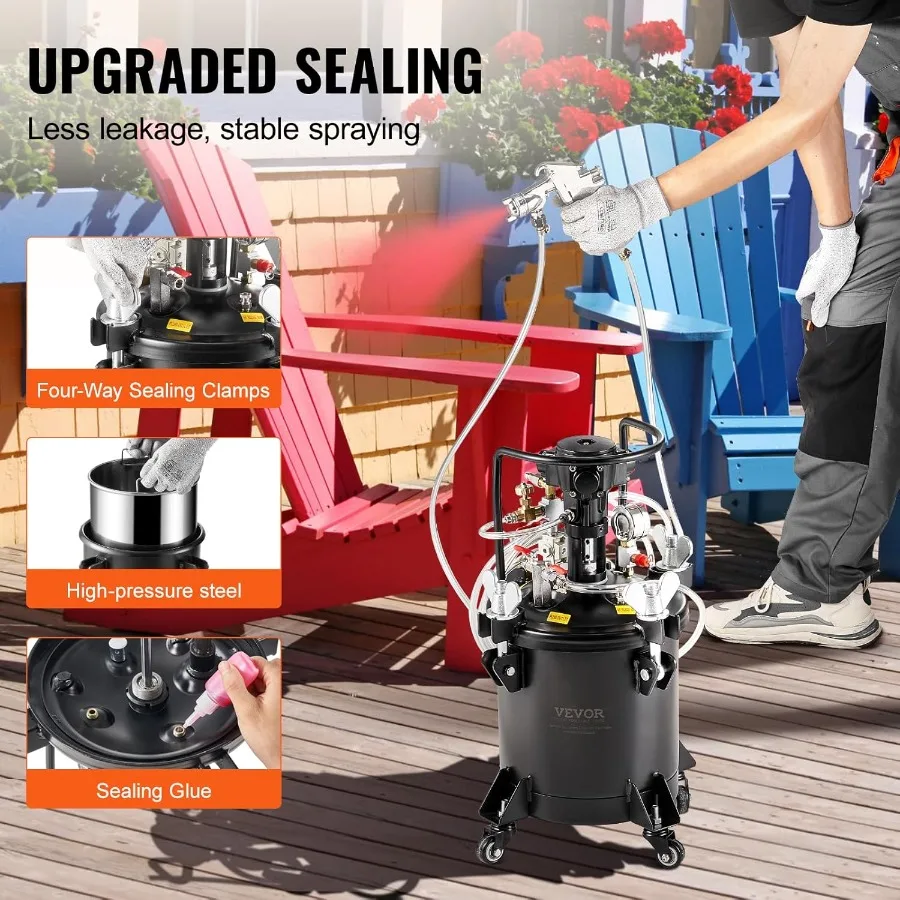 رذاذ الطلاء وعاء الضغط 10 لتر 2.5 جالون التلقائي بالكامل اثارة ضغط وعاء خزان 70 رطل لكل بوصة مربعة قابل للتعديل ضغط وعاء الطلاء T #6