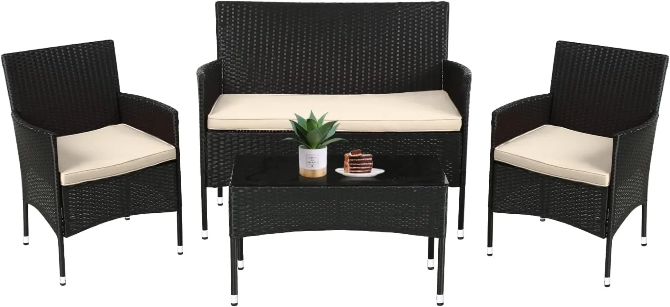 

Patio Furniture Set 4 Pieces Outdoor Rattan Chair Wicker Sofa Garden Conversation Bistro Sets for Yard,Pool or Backyard