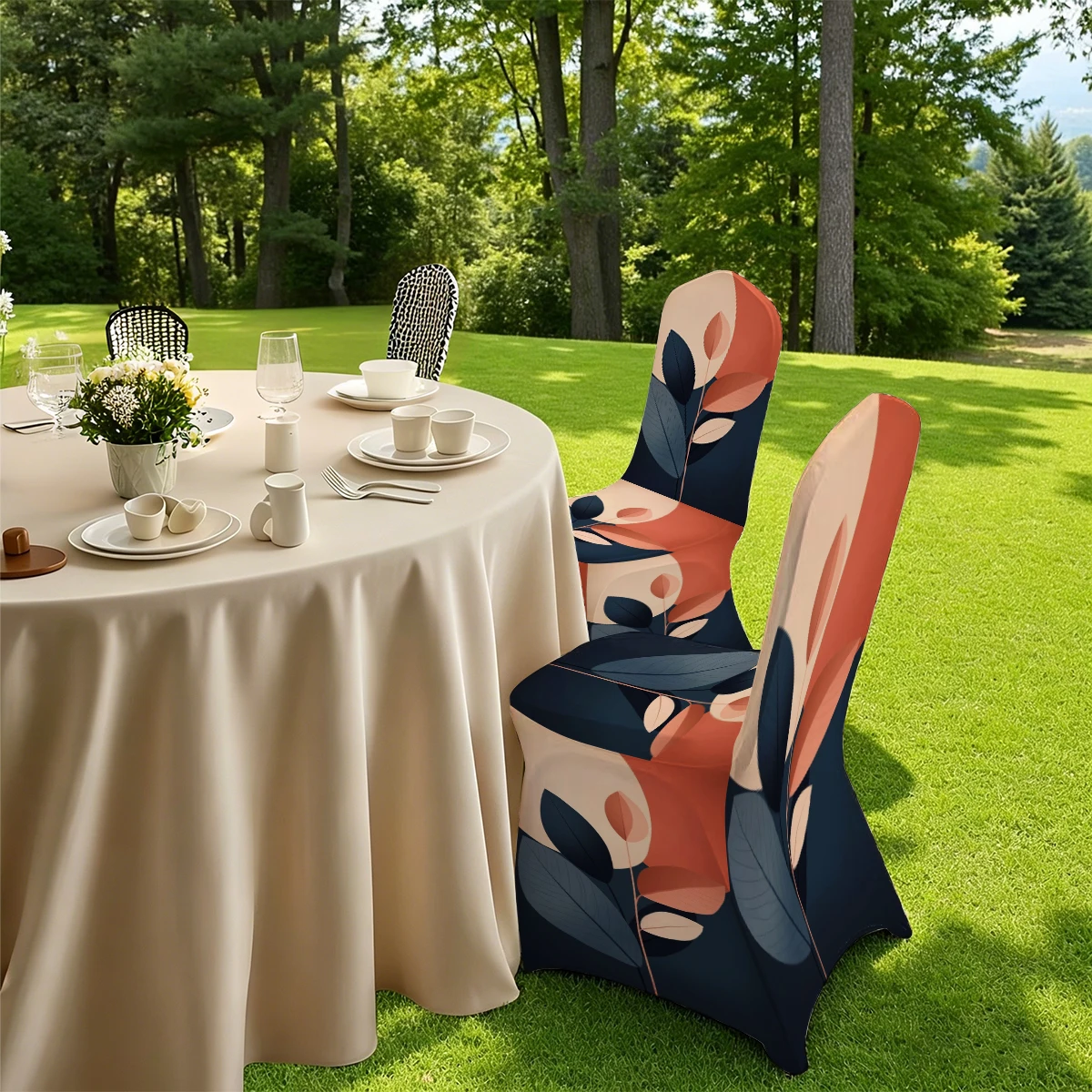 2D Retro Abstract Floral Print Full Coverage Chair Cover, High Stretch All-Inclusive Anti-Slip Wear-Resistant,