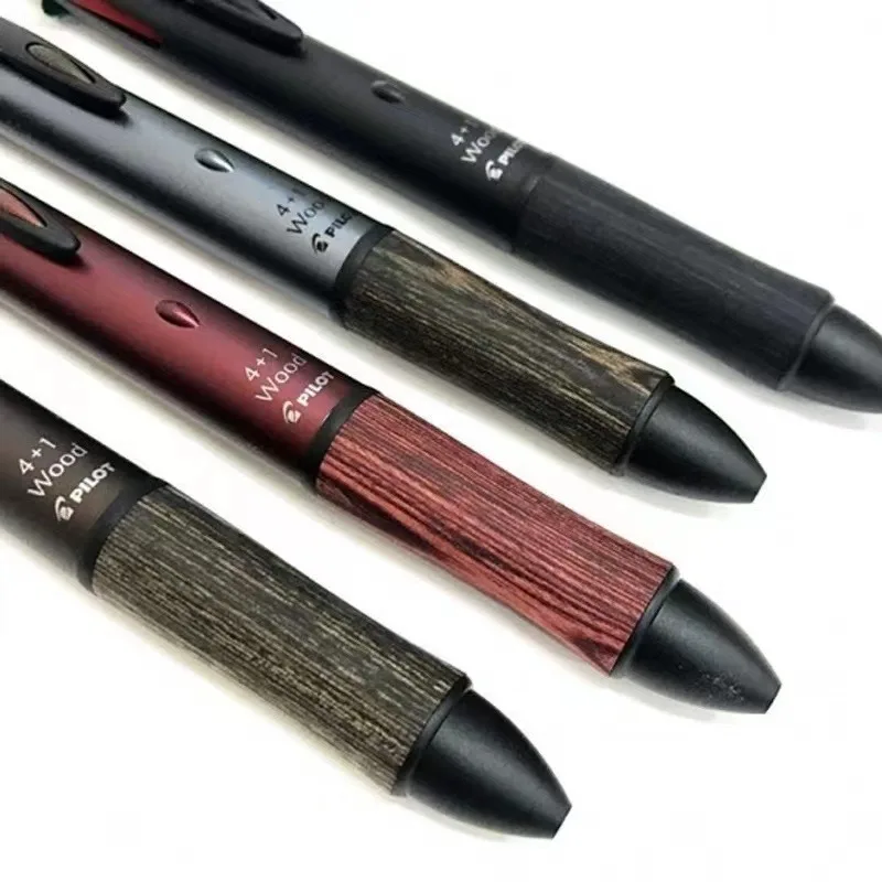 우드 파일럿 클래식 빈티지 볼펜, 4 색 볼펜, 0.5mm 자동 연필, 고급 필기 학용품, 4 + 1 0.7mm