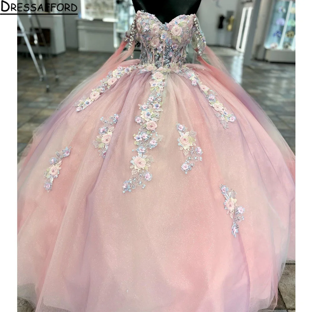 Robes De Quinceanera rose robe De bal princesse douce robes De fête d'anniversaire Cape robes De 15 Quinceañera