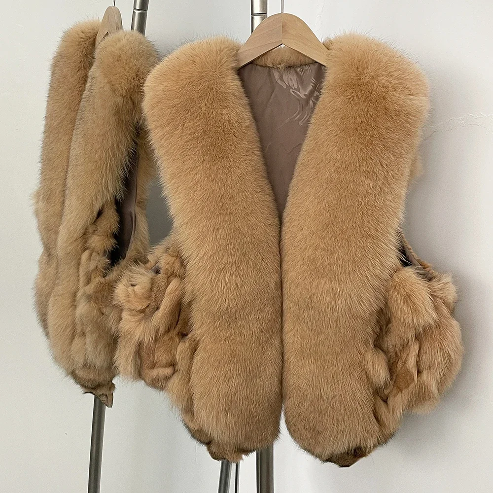 

OFTBUY Autumn Winter Fashion Short Warm Fur Vest Sleeveless Women Small Real Stylish Parkas Stylish Thick Natural Fox Fur Coat