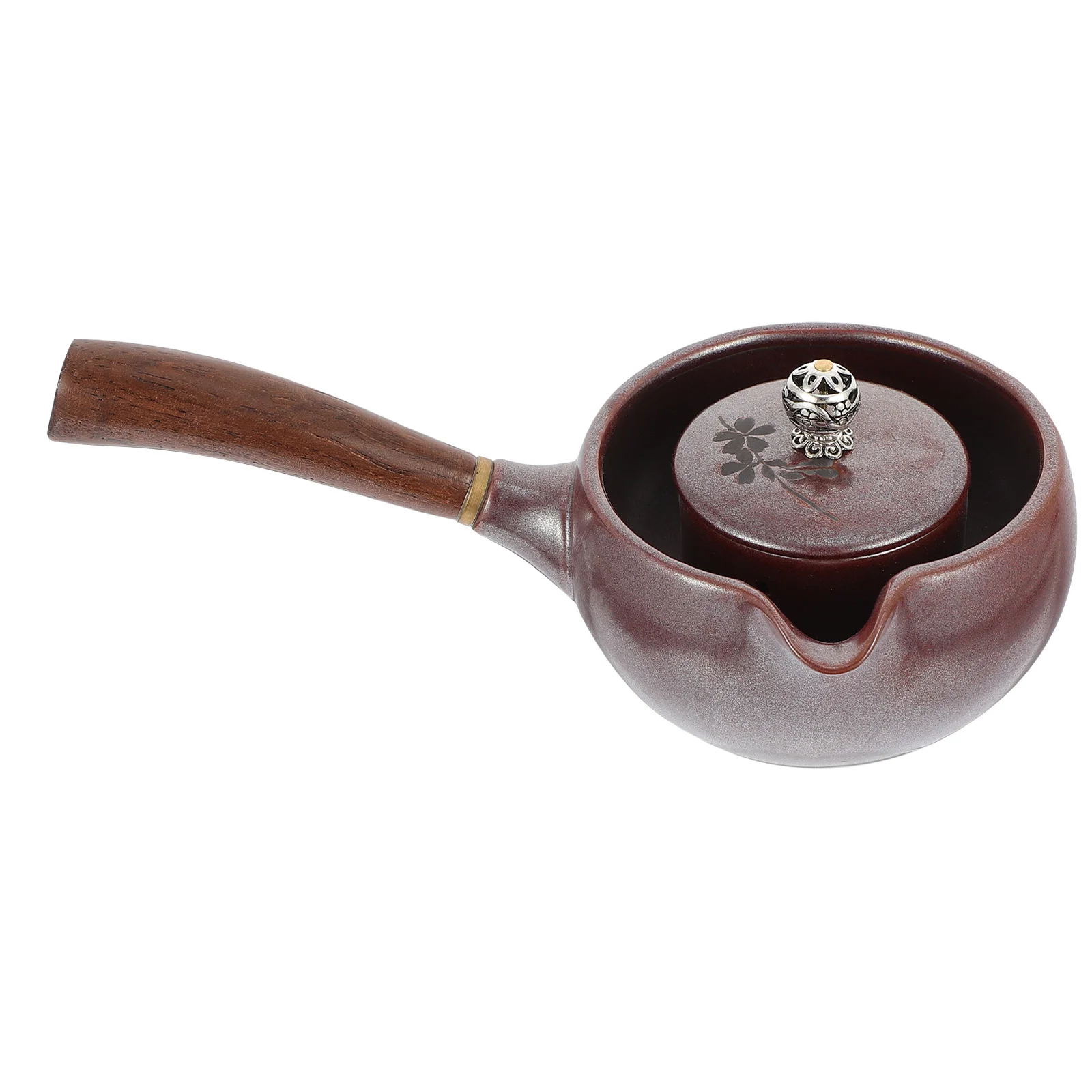

1Pcs Ceramic Tea Kettle Vintage Style Easy to Clean Leakproof Pour Spout Wooden Handle Home Office Teapot for Leisure Time