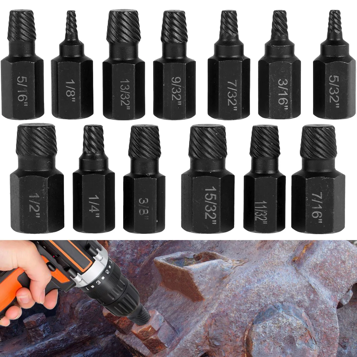 

13Pcs Screw Extractor Kit, Alloy Steel Damaged Screw Remover Set, Metal Easy Out Drill Bits Broken Bolt Stud Remover