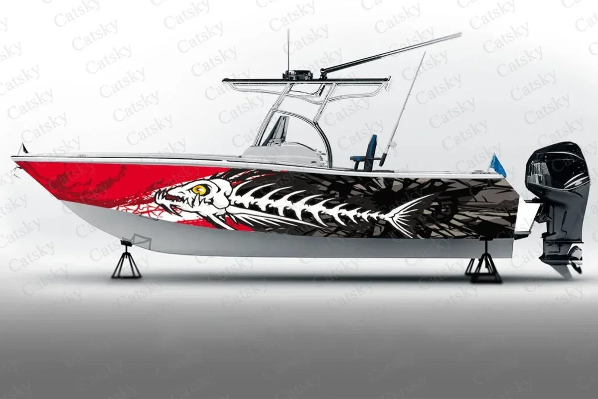 Fishbone Abstract Skull Graphics Boat Sticker Packaging Fish Boat Waterproof Custom Marine Ship Decal Sticker boat wrap vinyl