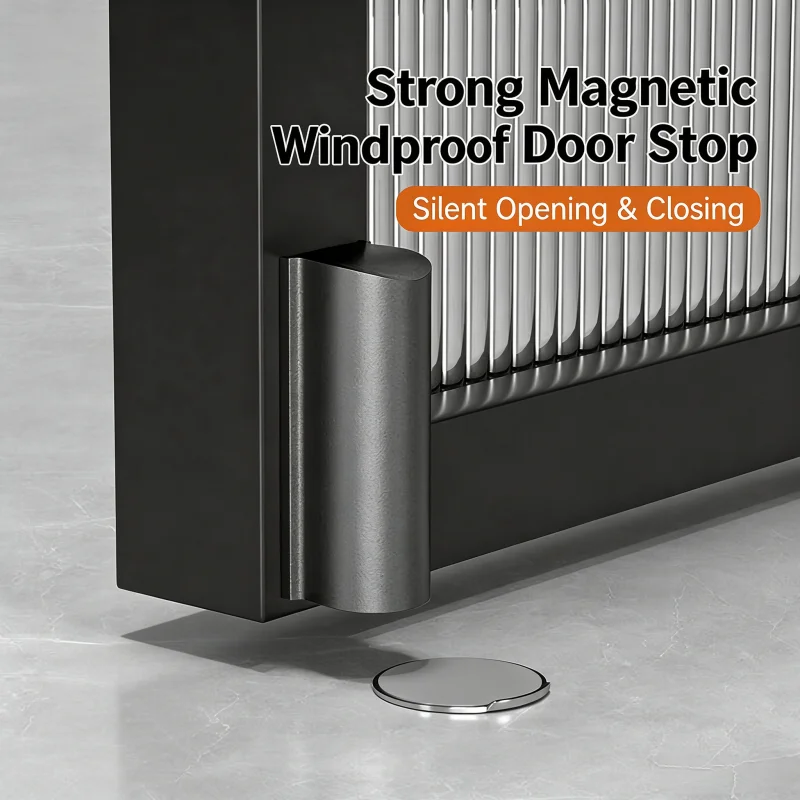 Floor Mount Invisible Door Stopper, No Drill Magnetic Door Holder, Ultra Slim Anti-collision Door Catch for Bedroom Bathroom Int