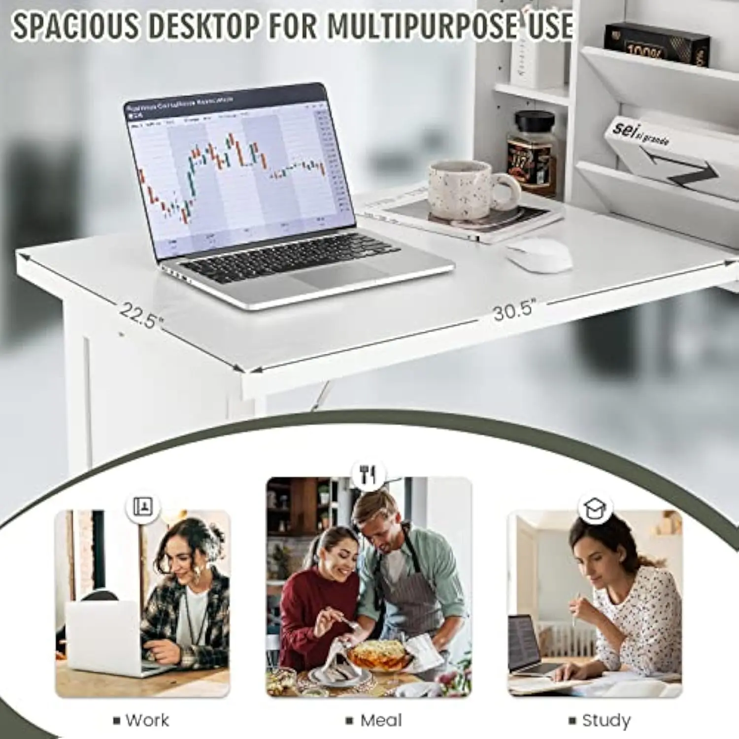 Wall Mounted Table W/Classified Storage Space, Foldable Multiple-Purpose Desk, Sturdy Wood Structure, Floating Convertible Desk