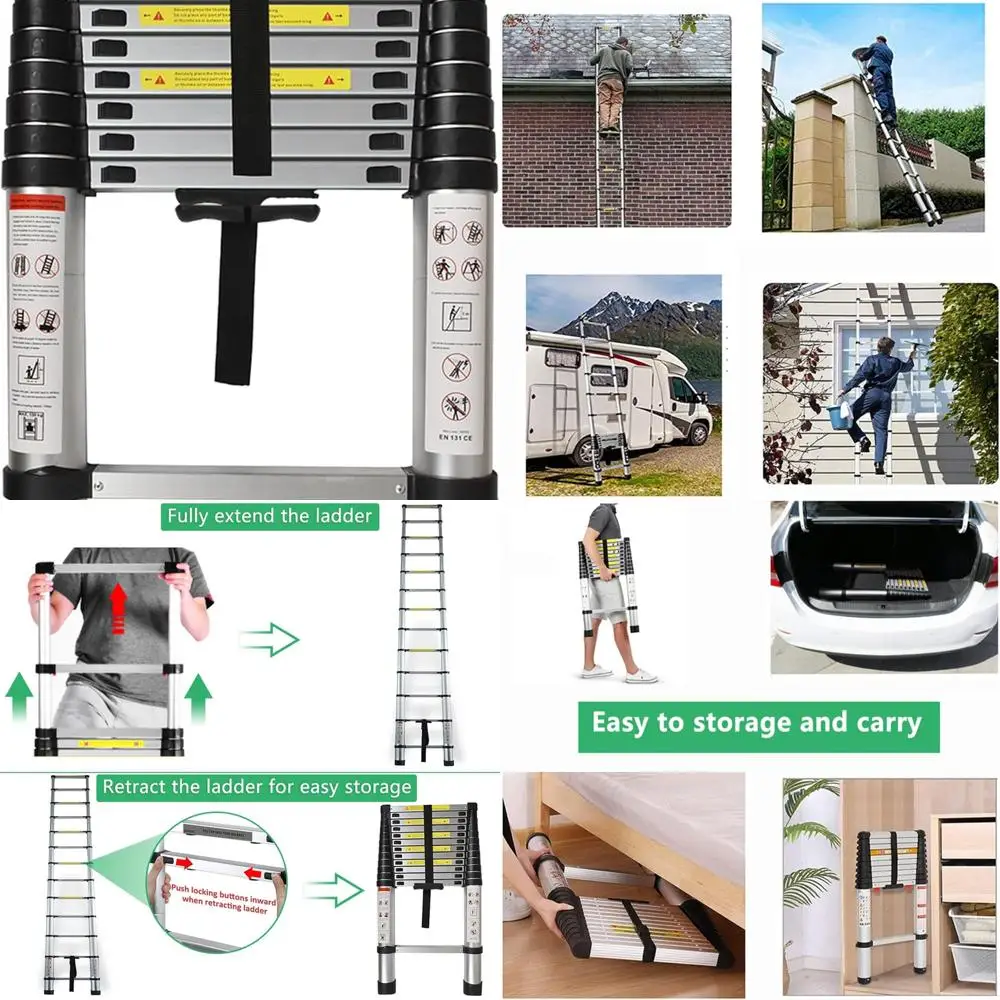 12.5FT Aluminum Telescoping Ladder with One-Touch Retraction and 330lb Load Capacity for Multipurpose Use