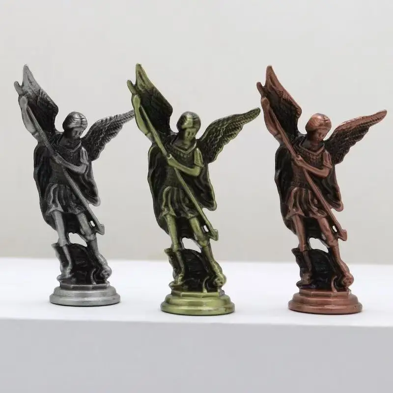 Christian Saint Michael FigurineThe Archangel Defeating Satan Guardian Statues Zinc Alloy Ctafts for Home Room Tabletop Desktop