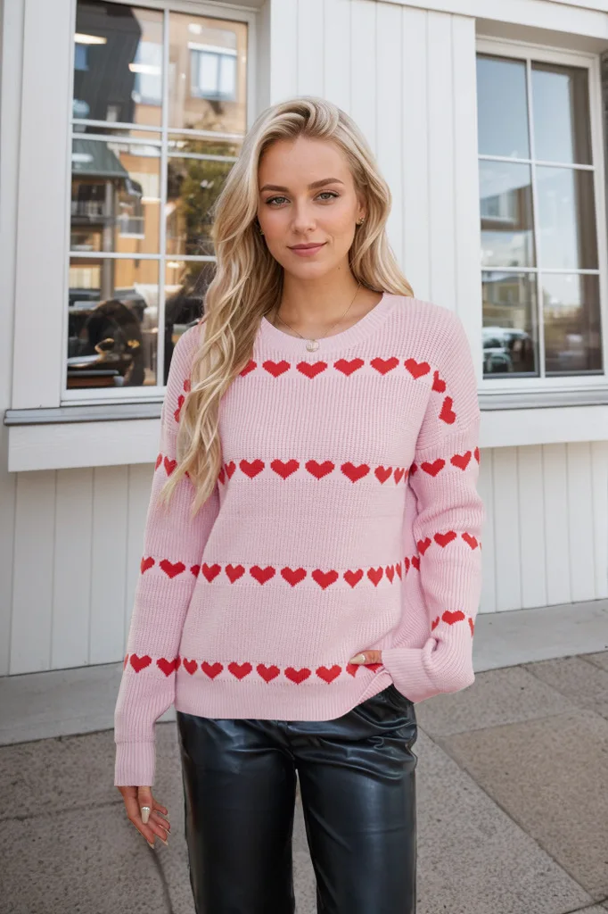 

2024 new autumn and winter hot sale Valentine's Day love pullover European beautiful women's knitted sweater