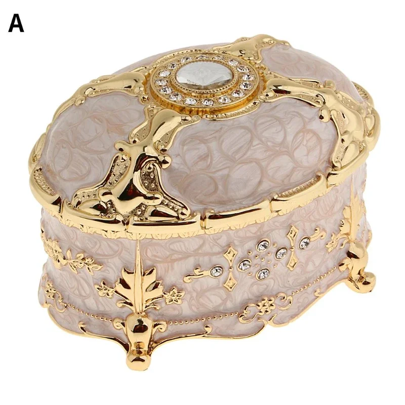 1Pc Retro Enamel European Style Storage Oval Trinket Chest For Jewelry Box Organizer Holder Multipurpose Can