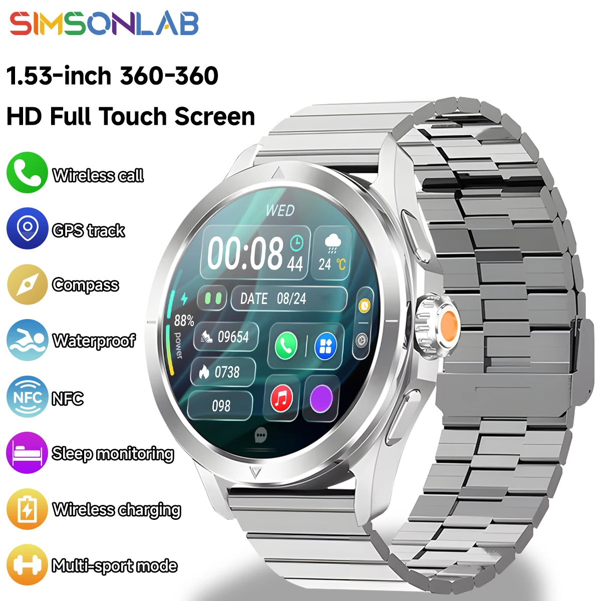 New 360*360 Screen S4Ultra GPS NFC Smart Watch Bluetooth Call Voice Assistant IP67 Waterproof Man Smartwatch 2024