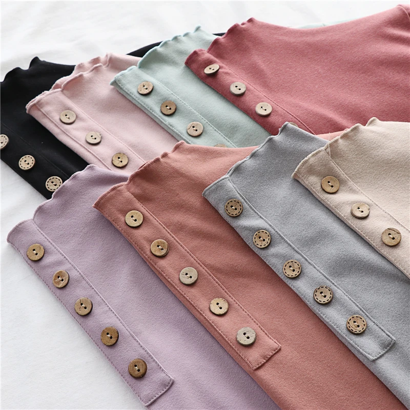 Thickened Double-Faced Velvet Half-High Collar Fleece-Lined Base Shirt Women's Autumn Winter Fashion Style Button Detail Slim...