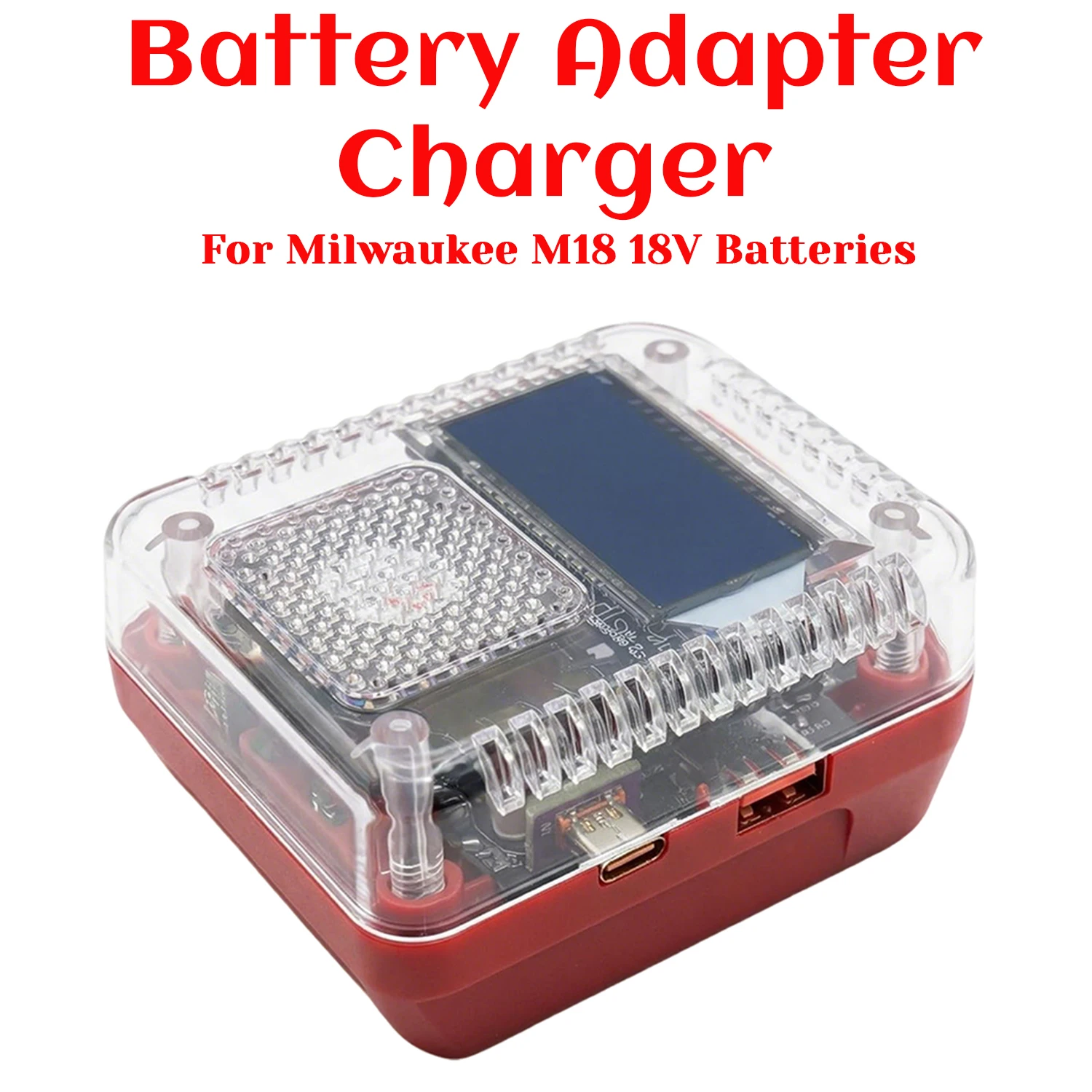 Battery Adapter Charger with LED Display for Milwaukee M18 18V, Type-C & USB-A Bi-Directional Charging Adapter, No Battery