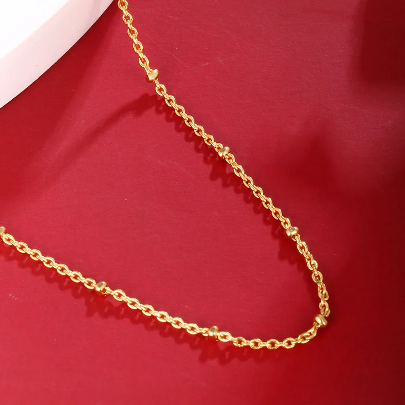 

Luxury 24K 9999 Pure Gold real gold Women's fine bead necklace clavicle chain