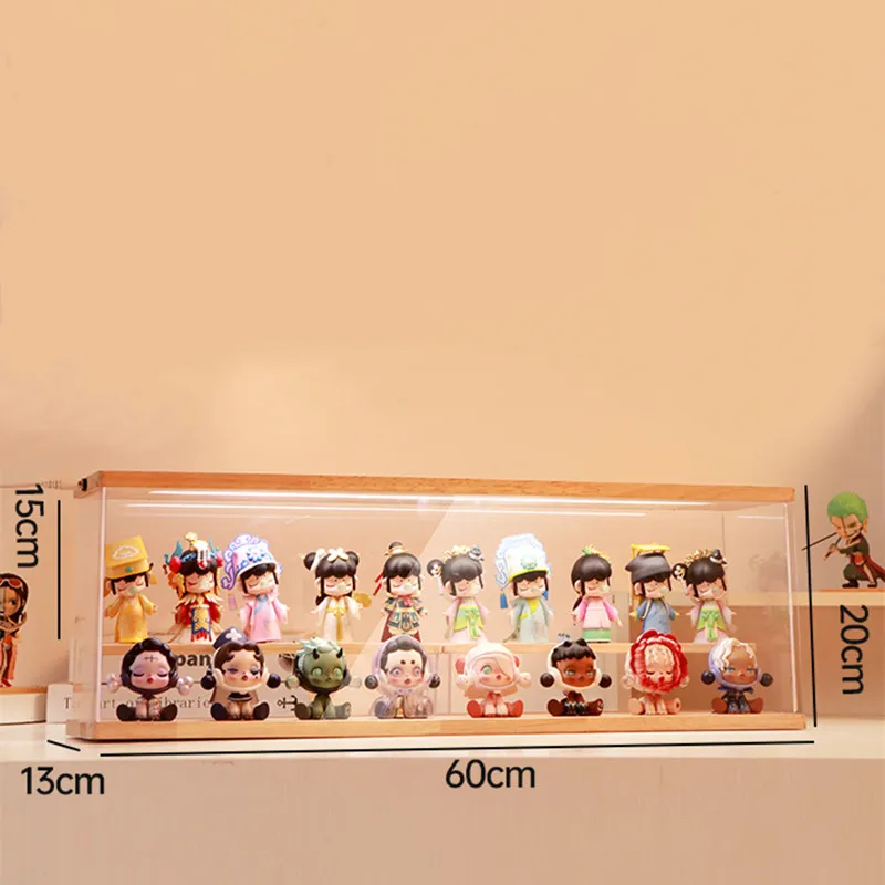 Action Figure Display Box With Light Blind Box Toy Wood Storage Box Dust Proof Transparent Acrylic Organizer Collection Cabinet