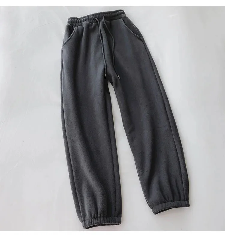 Women's Thick Warm Fleece Lined Wide Leg Casual Sweatpants New Autumn Winter Cuffed Slimming Loose Fit Sport Pants