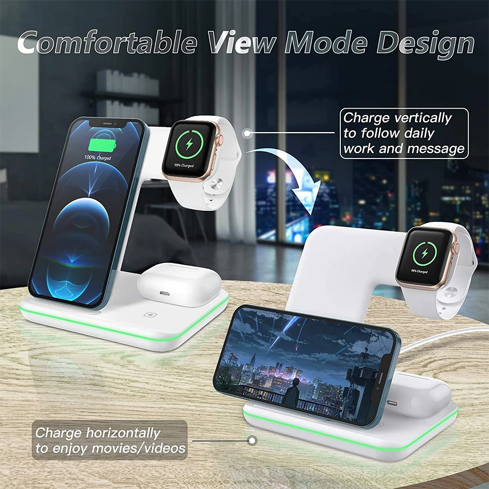 3 in1 Wireless Charger Stand 15W EU/UK Fast Charging Dock Station For Apple Watch iWatch /6/5/4/3/2/SE iPhone13/12/11