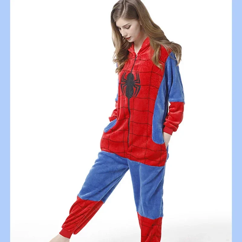 Anime characters Pajamas Adult Children Spider Man Costume Clothes One-piece Nightgown Home Hooded Sleepwear Jumpsuit Pijama