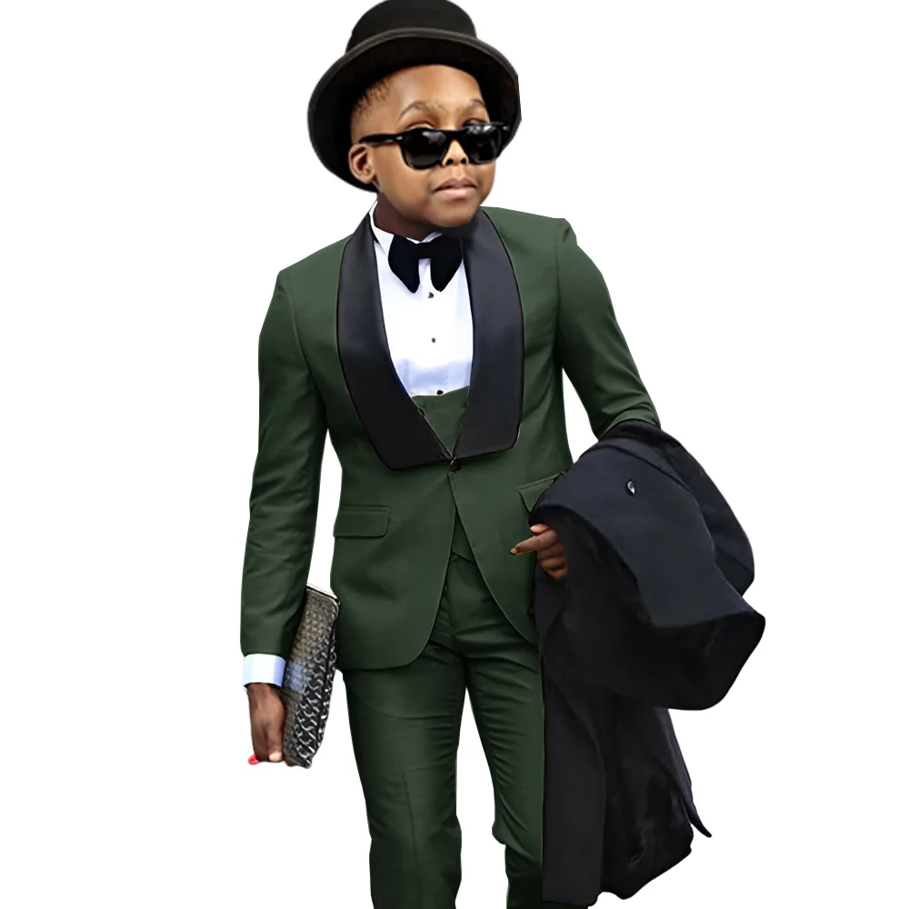 

Gold Wedding Tuxedos Handsome Boy Business Formal Evening Slim Fit Suits Best Kids Blazer Set 3 Piece Tuxedos With Vests